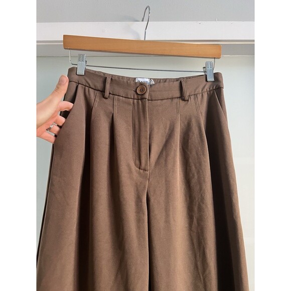 Tailored Wide Leg Brown Pants Pleated Front Archer Pants High Waist Size 8 - Picture 4 of 6
